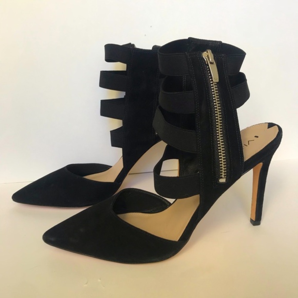 Via Spiga Damali Black Suede Pointy Toe Cage Heels, size 8.5 - Picture 2 of 9